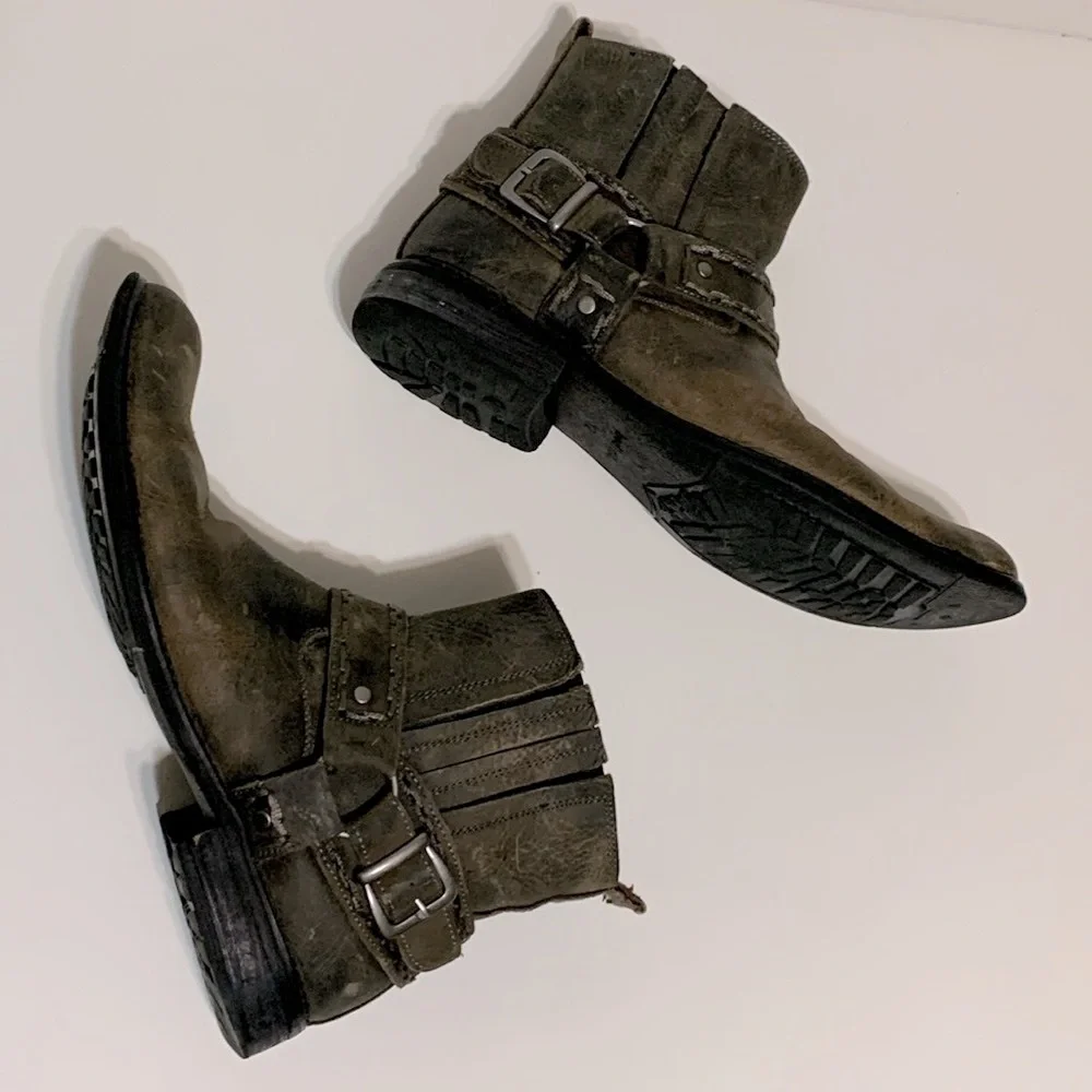 Bed Stu Men's Olive Brown Distressed Leather Harness Boots